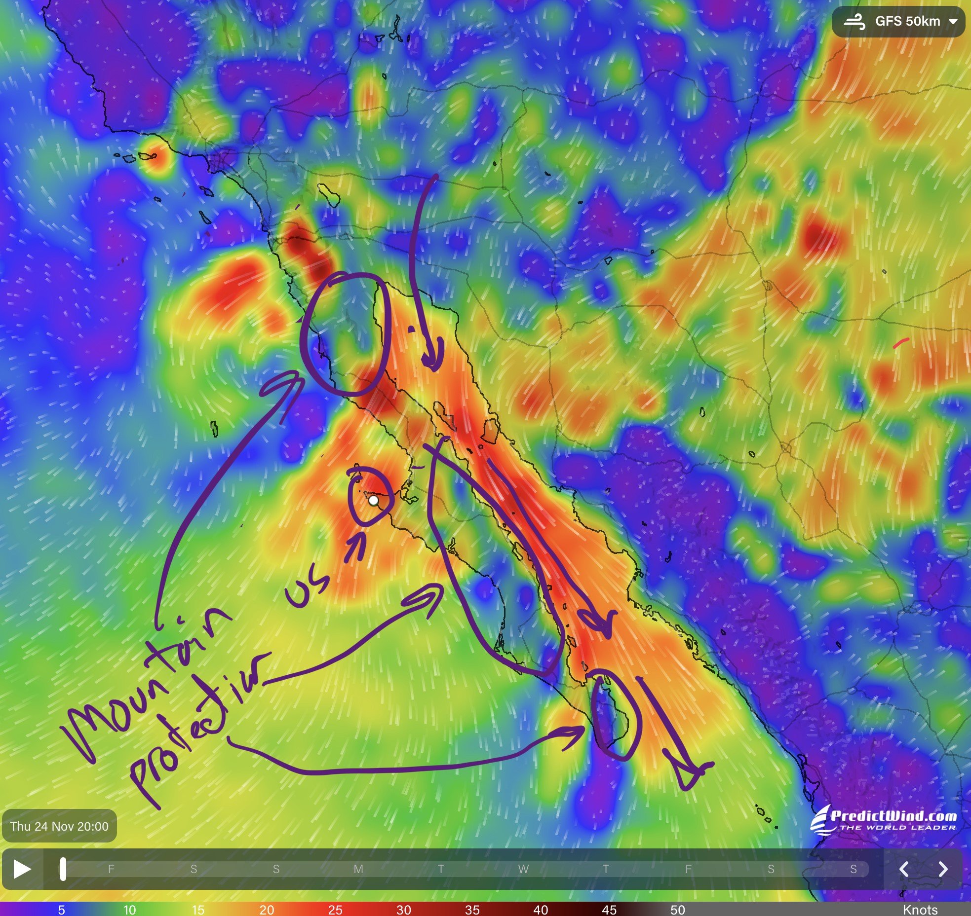 A wind map of the Norther we experienced
